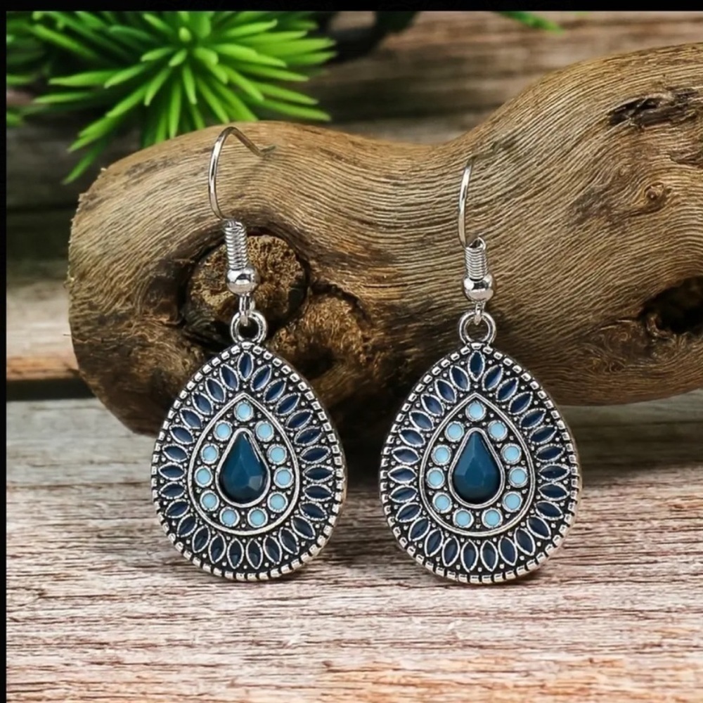 LAST ONE!! Bohemian Blue Stone Earrings - Picture 2 of 4